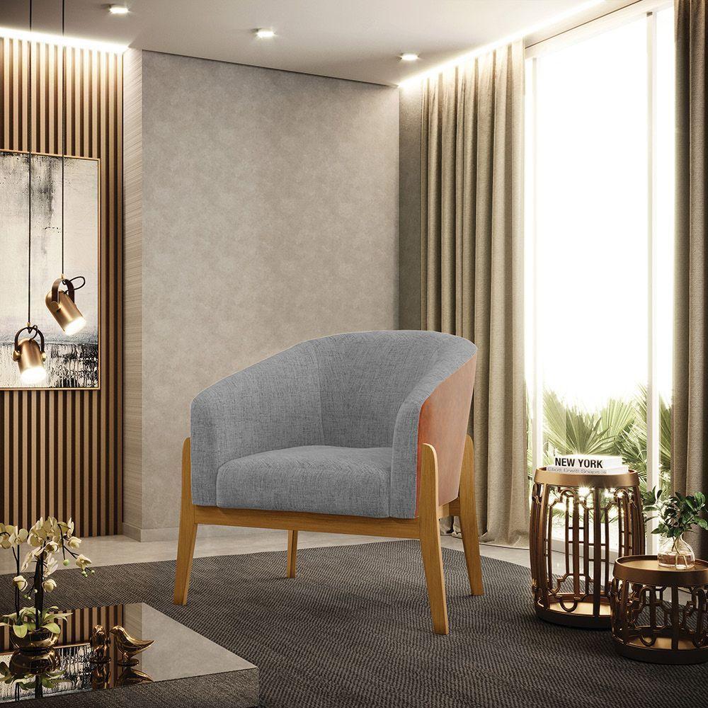 Cadeira Sala De Jantar Base De Madeira Kit 2 Stella Noz/linho D03 - D'rossi Cor Grafite - 7