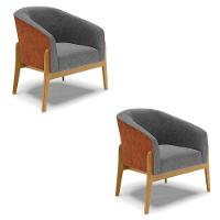 Cadeira Sala De Jantar Base De Madeira Kit 2 Stella Noz/linho D03 - D'rossi Cor Grafite - 1