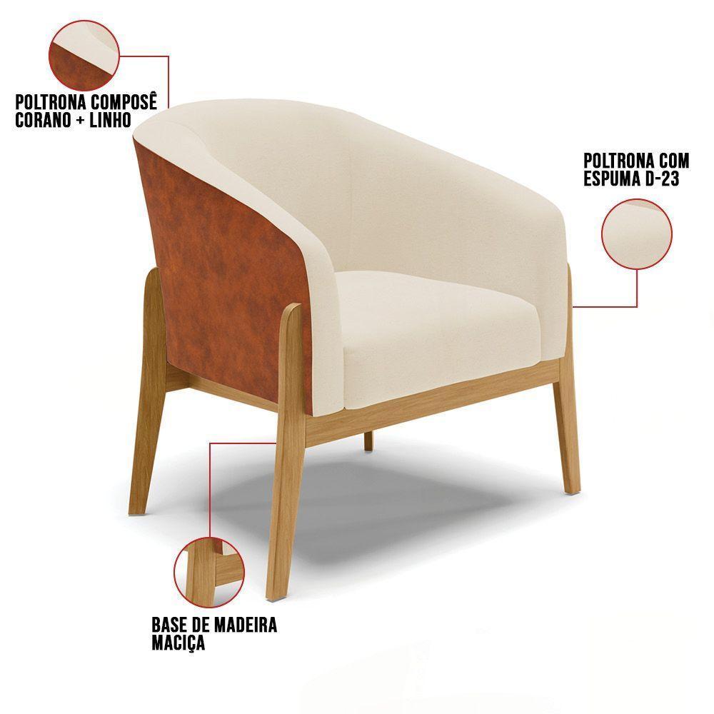 Cadeira Sala De Jantar Base De Madeira Kit 2 Stella Noz/linho D03 - D'rossi Cor Bege - 6