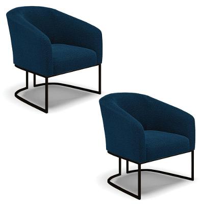 Cadeira Sala De Jantar Industrial Preto Kit 2 Stella Bouclê D03 - D\'rossi Cor Azul
