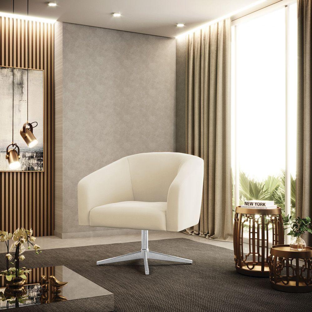 Cadeira Sala De Jantar Giratória Base Cromada Stella Veludo D03 - D\'rossi Cor Bege - 7