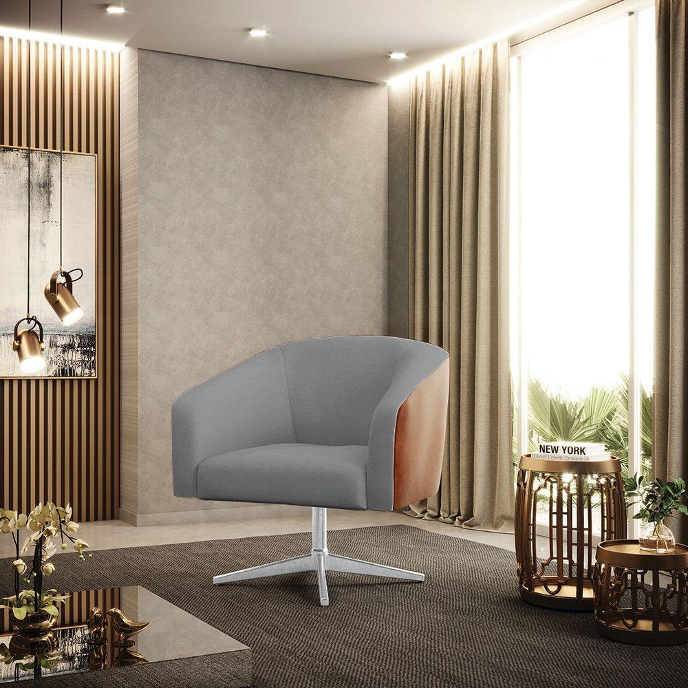 Cadeira Sala De Jantar Giratória Base Cromada Stella Noz/linho D03 - D\'rossi Cor Grafite - 7