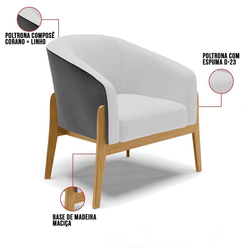 Cadeira Sala De Jantar Base De Madeira Stella Pto/linho D03 - D'rossi Cor Cinza - 5