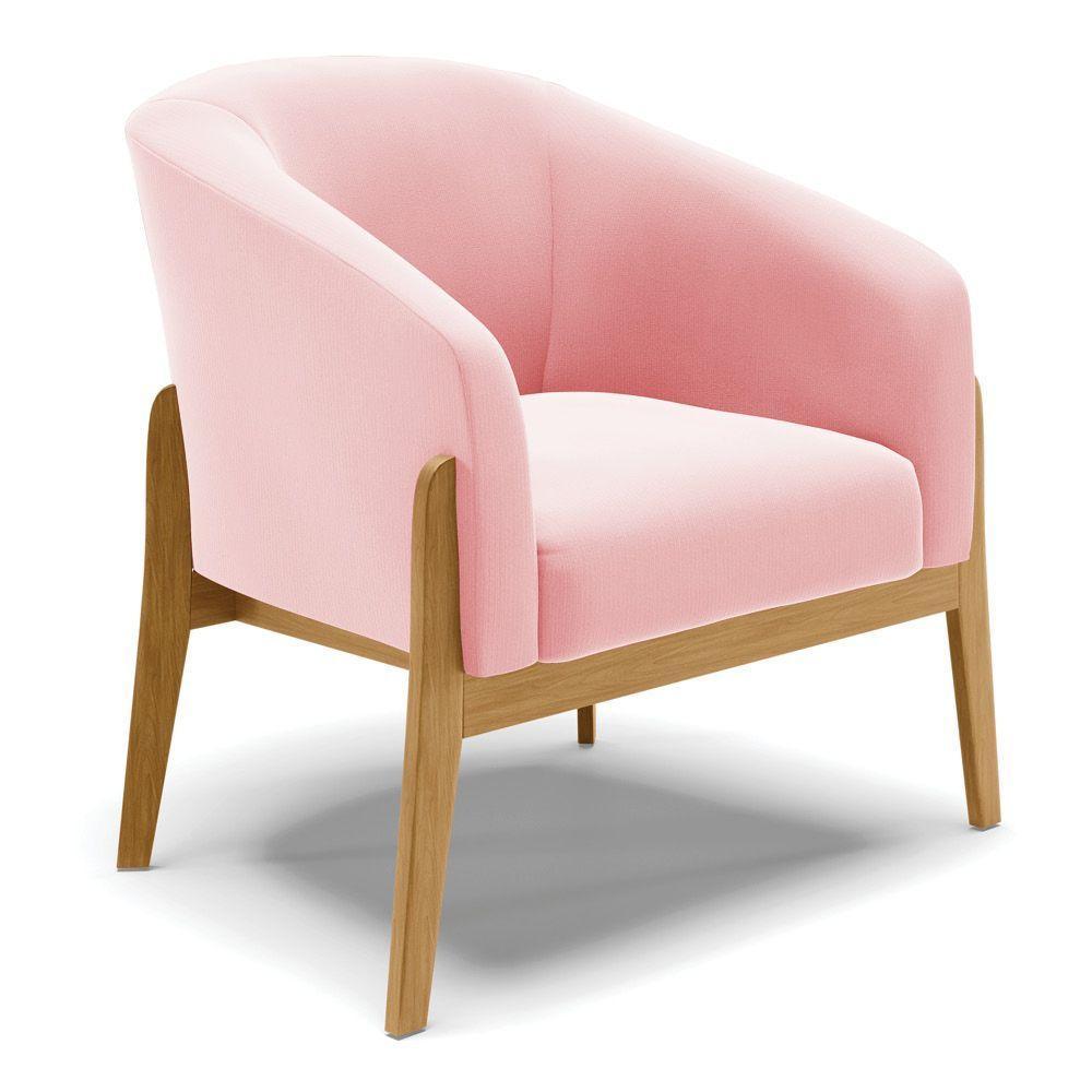 Cadeira Sala De Jantar Base De Madeira Stella Suede D03 - D'rossi Cor Rosa Bebê - 1