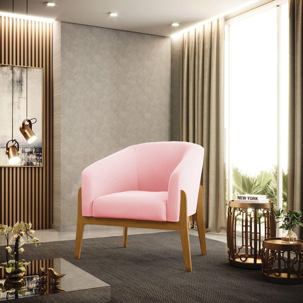 Cadeira Sala De Jantar Base De Madeira Stella Suede D03 - D'rossi Cor Rosa Bebê - 6