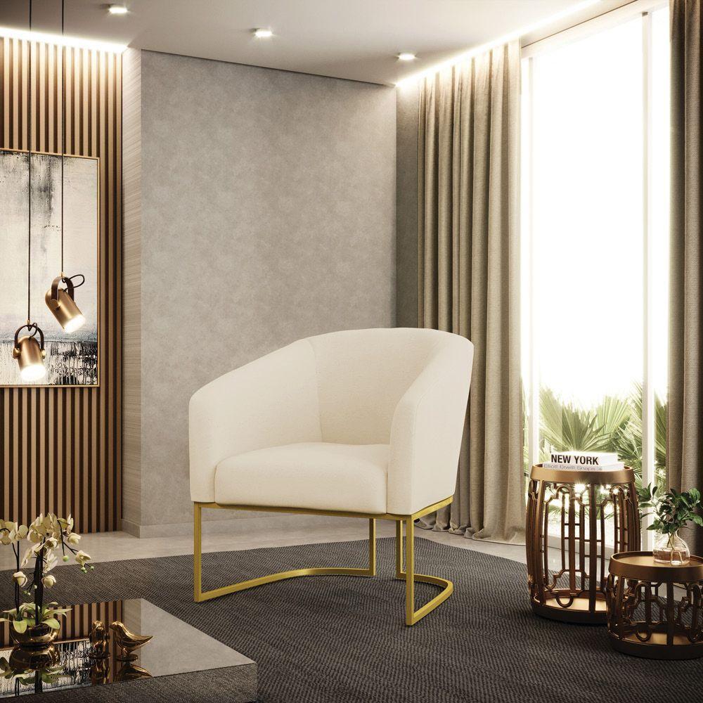 Cadeira Sala De Jantar Base Industrial Dourado Stella Linho D03 - D'rossi Cor Bege - 6