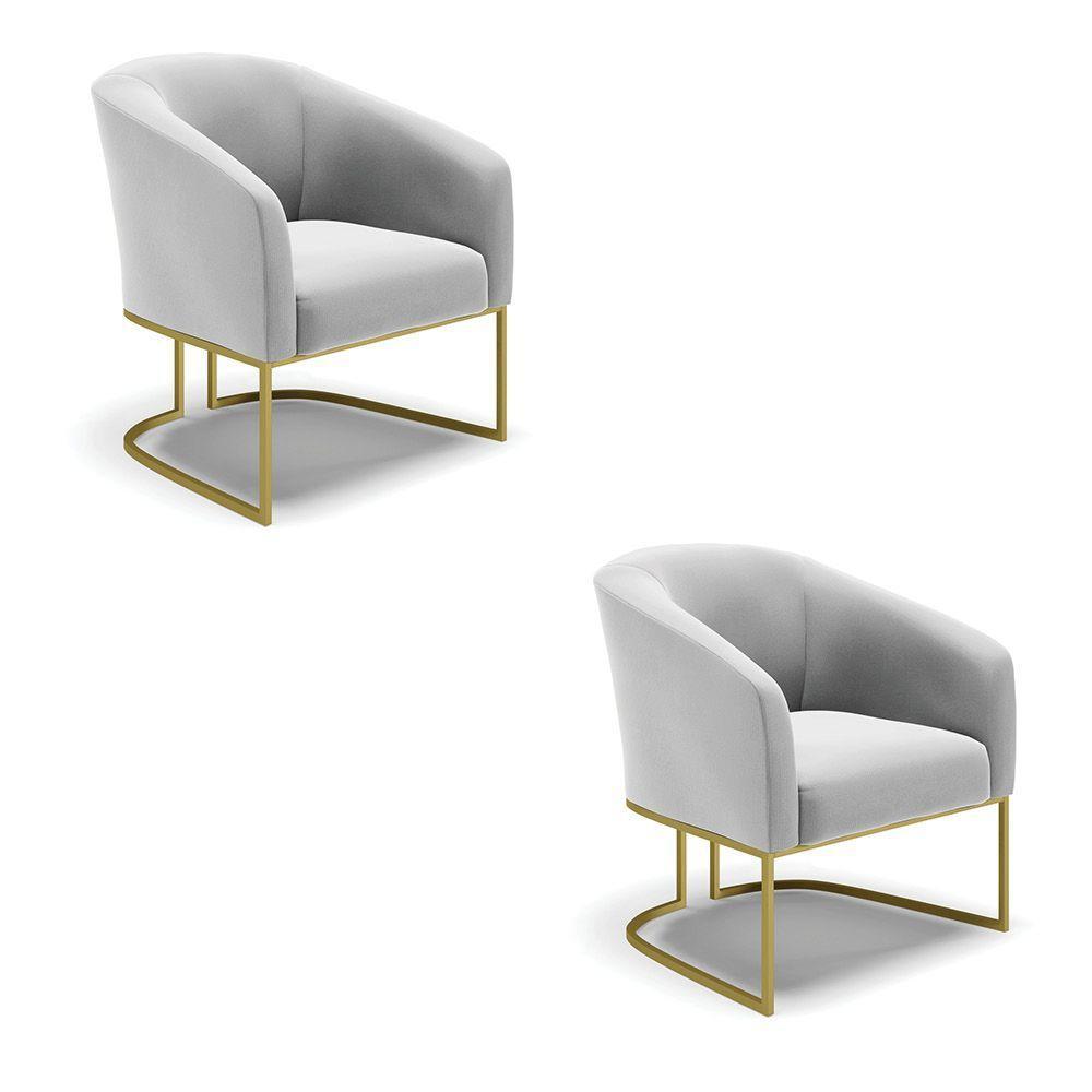 Cadeira Sala De Jantar Base Industrial Dourado Kit 2 Stella Suede D03 - D'rossi Cor Cinza - 1