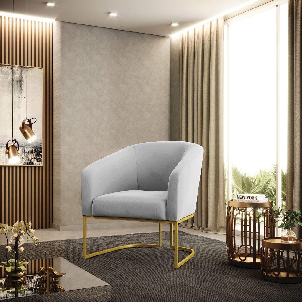 Cadeira Sala De Jantar Base Industrial Dourado Kit 2 Stella Suede D03 - D'rossi Cor Cinza - 7