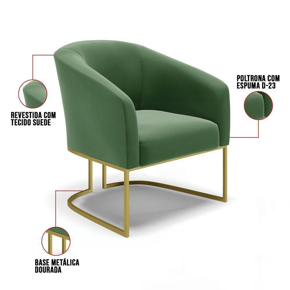 Cadeira Sala De Jantar Base Industrial Dourado Kit 2 Stella Suede D03 - D'rossi Cor Verde - 6