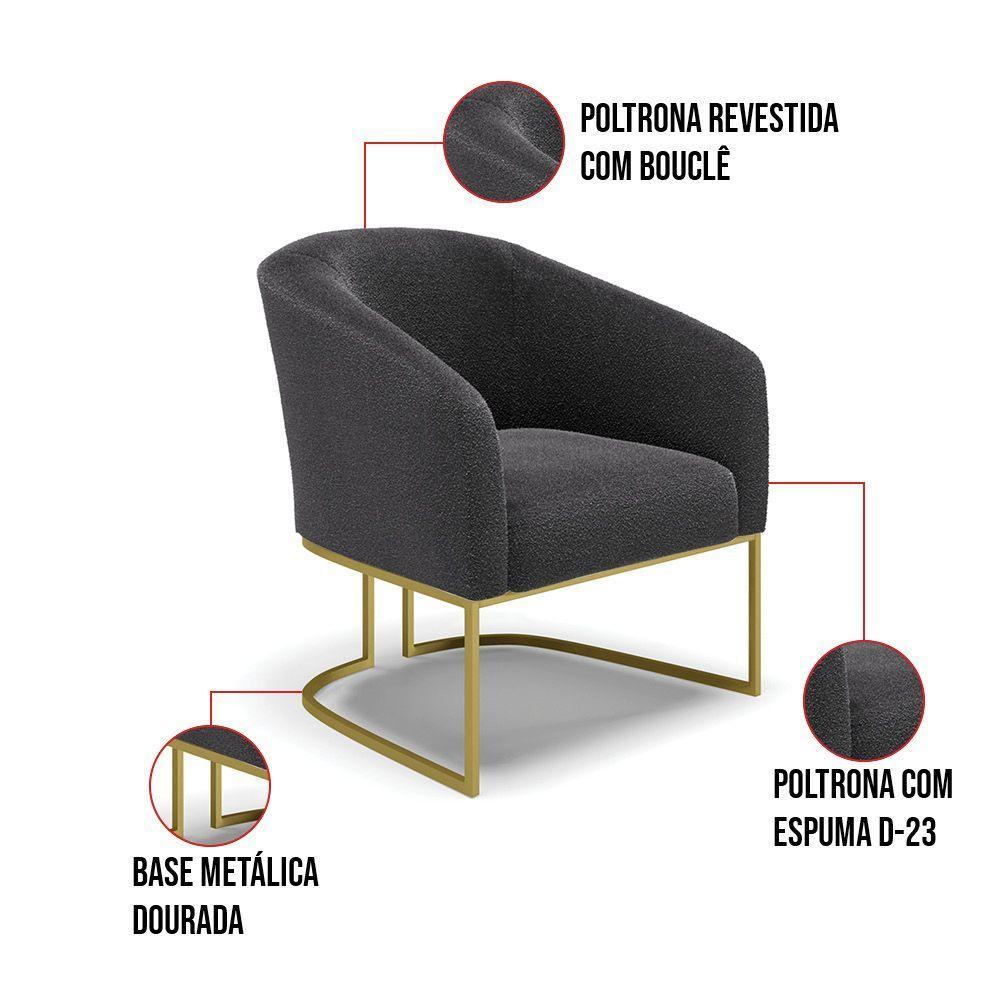 Cadeira Sala De Jantar Base Industrial Dourada Kit 2 Stella Bouclê D03 - D'rossi Cor Grafite - 6