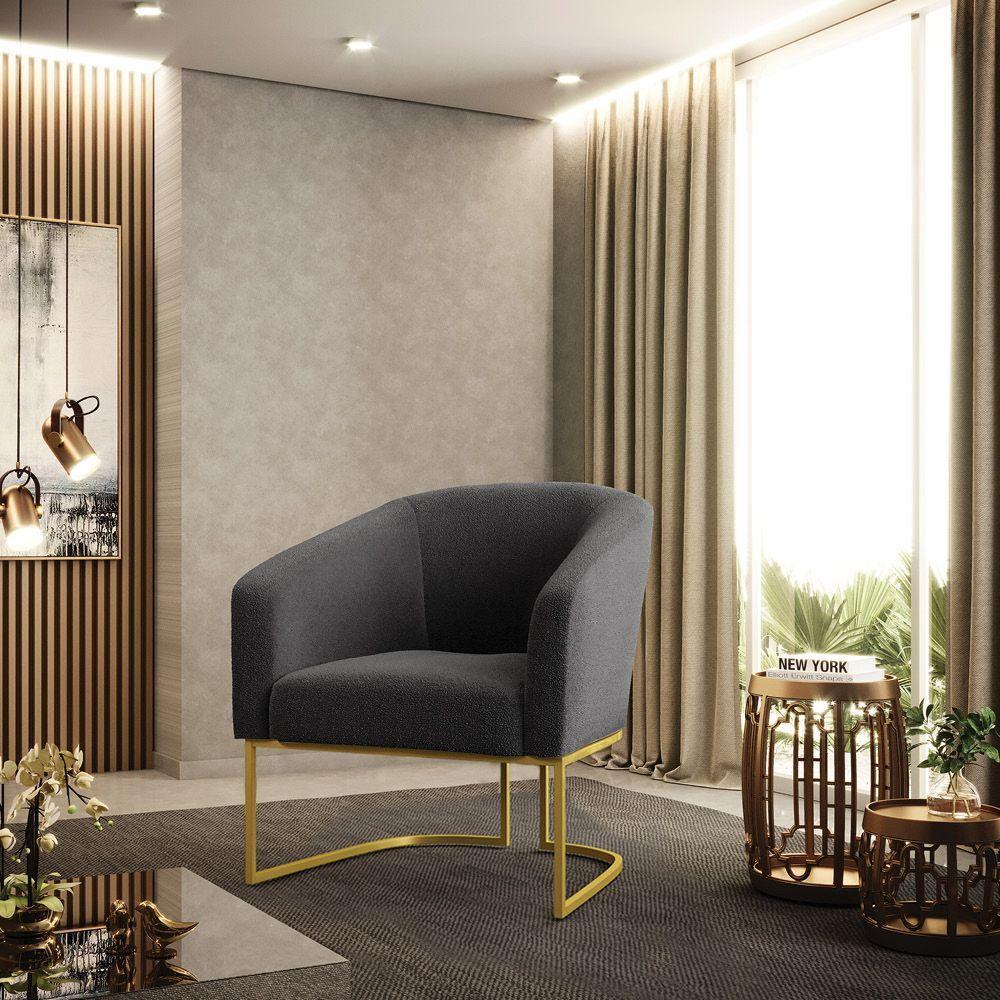 Cadeira Sala De Jantar Base Industrial Dourada Kit 2 Stella Bouclê D03 - D'rossi Cor Grafite - 7