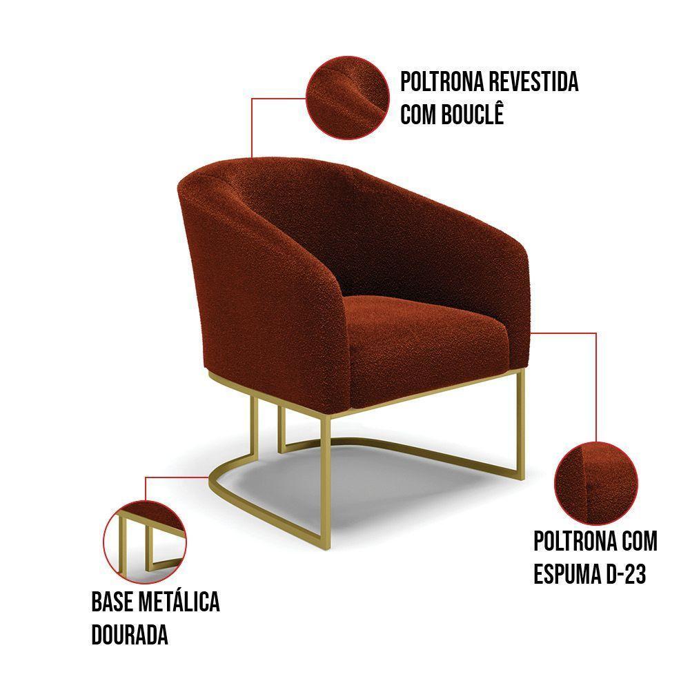 Cadeira Sala De Jantar Base Industrial Dourada Kit 2 Stella Bouclê D03 - D'rossi Cor Terra - 6