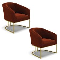 Cadeira Sala De Jantar Base Industrial Dourada Kit 2 Stella Bouclê D03 - D'rossi Cor Terra - 1