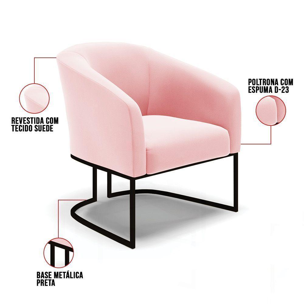 Cadeira Sala De Jantar Base Industrial Preto Kit 2 Stella Suede D03 - D\'rossi Cor Rosa Bebê - 3