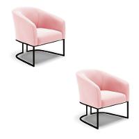Cadeira Sala De Jantar Base Industrial Preto Kit 2 Stella Suede D03 - D\'rossi Cor Rosa Bebê - 1