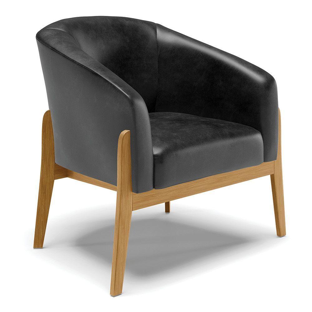 Cadeira Sala De Jantar Base De Madeira Stella Sintético Pu D03 - D'rossi Cor Preto - 1