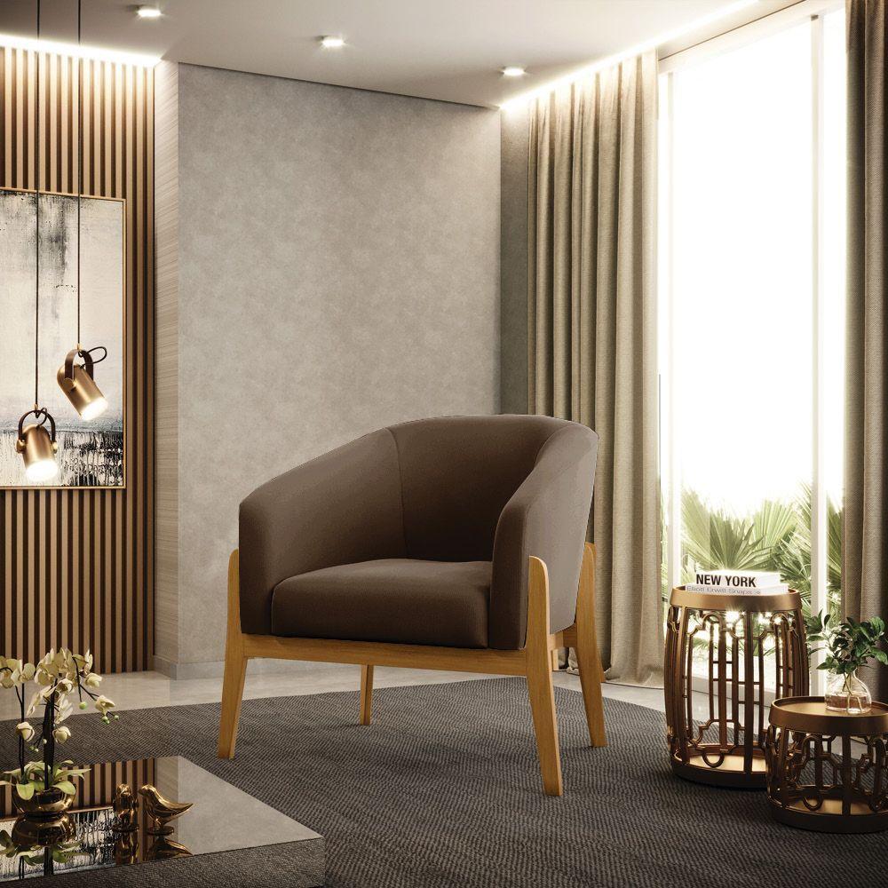Cadeira Sala De Jantar Base De Madeira Stella Suede D03 - D'rossi Cor Marrom - 6