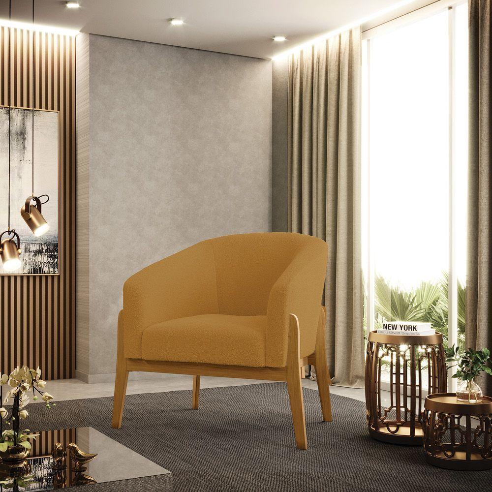 Cadeira Sala De Jantar Base De Madeira Stella Bouclê D03 - D'rossi Cor Mostarda - 6