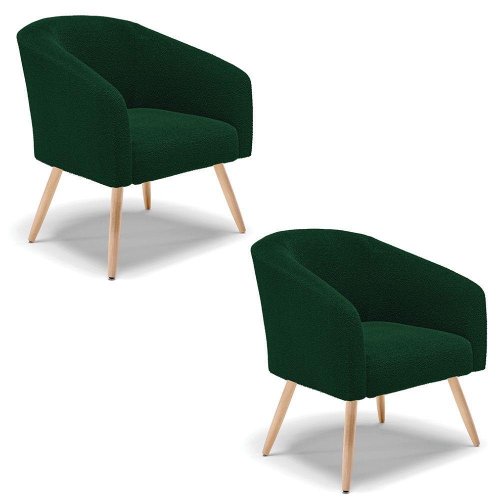 Cadeira Sala De Jantar Pé Palito Natural Kit 2 Stella Bouclê D03 - D'rossi Cor Verde - 1