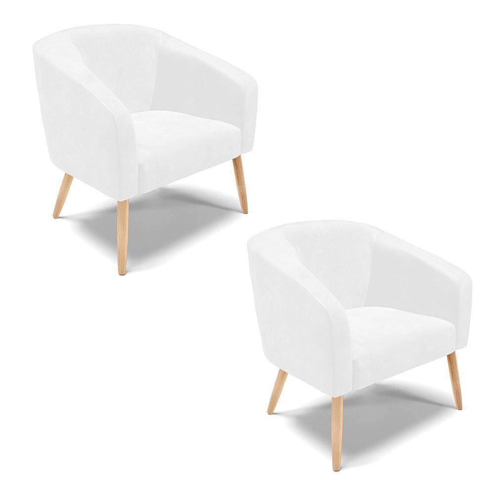Cadeira Sala De Jantar Pé Palito Natural Kit 2 Stella Sintético Pu D03 - D'rossi Cor Branco - 1