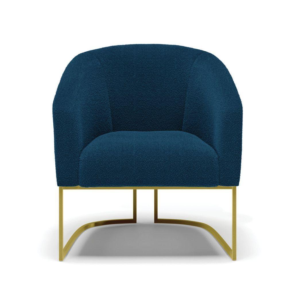 Cadeira Sala De Jantar Base Industrial Dourada Kit 2 Stella Bouclê D03 - D'rossi Cor Azul - 4