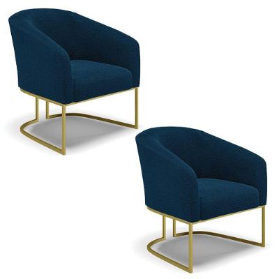 Cadeira Sala De Jantar Base Industrial Dourada Kit 2 Stella Bouclê D03 - D'rossi Cor Azul