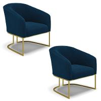 Cadeira Sala De Jantar Base Industrial Dourada Kit 2 Stella Bouclê D03 - D'rossi Cor Azul - 1