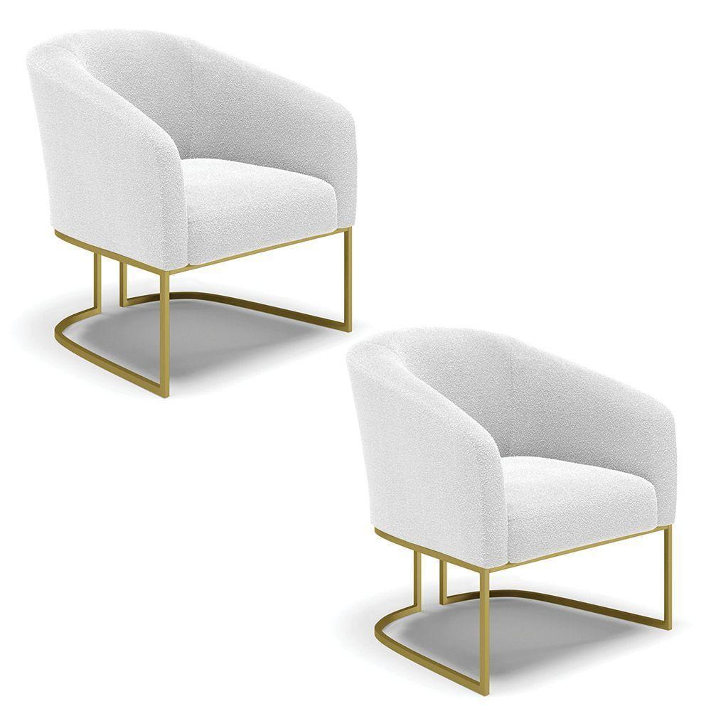 Cadeira Sala De Jantar Base Industrial Dourada Kit 2 Stella Bouclê D03 - D'rossi Cor Off White - 1
