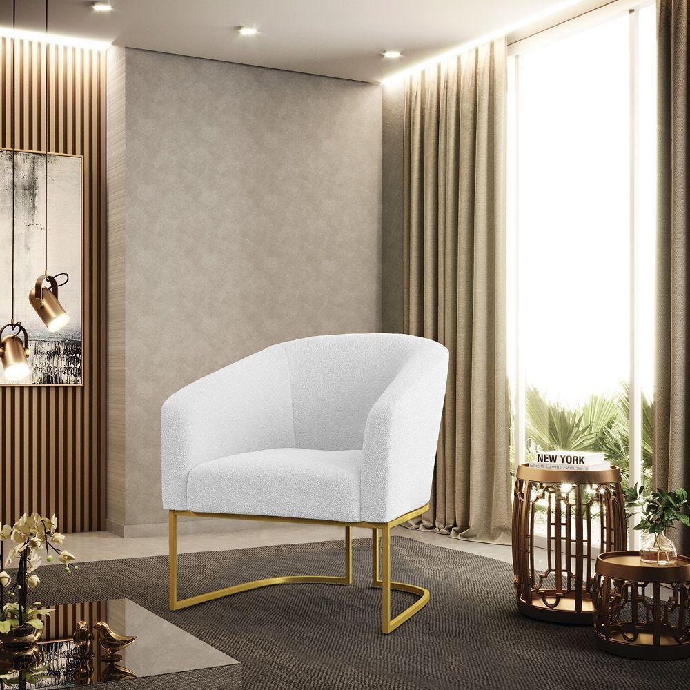 Cadeira Sala De Jantar Base Industrial Dourada Kit 2 Stella Bouclê D03 - D'rossi Cor Off White - 7