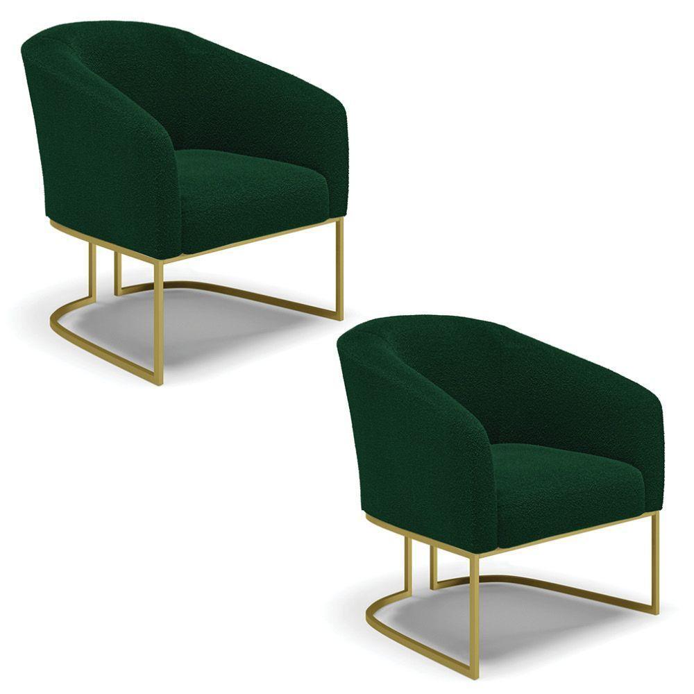 Cadeira Sala De Jantar Base Industrial Dourada Kit 2 Stella Bouclê D03 - D'rossi Cor Verde - 1