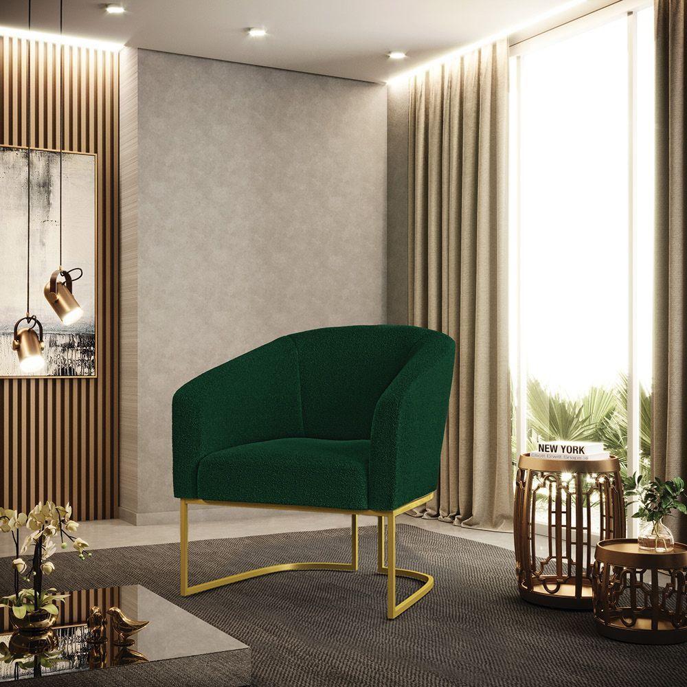 Cadeira Sala De Jantar Base Industrial Dourada Kit 2 Stella Bouclê D03 - D'rossi Cor Verde - 7