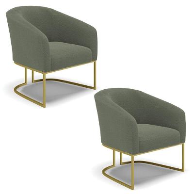 Cadeira Sala De Jantar Base Industrial Dourada Kit 2 Stella Bouclê D03 - D'rossi Cor Verde Pistache