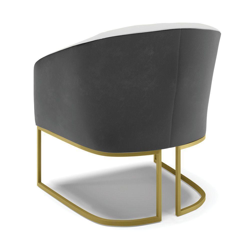 Cadeira Sala De Jantar Base Industrial Dourada Stella Pto/linho D03 - D'rossi Cor Cinza - 4