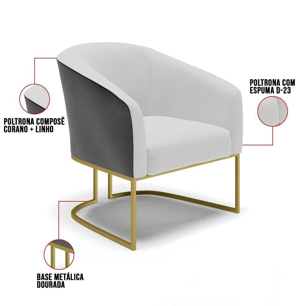 Cadeira Sala De Jantar Base Industrial Dourada Stella Pto/linho D03 - D'rossi Cor Cinza - 5