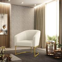 Cadeira Sala De Jantar Base Industrial Dourada Stella Bouclê D03 - D'rossi Cor Bege - 6