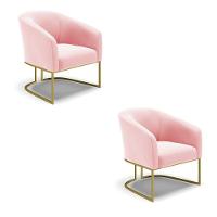 Cadeira Sala De Jantar Base Industrial Dourado Kit 2 Stella Suede D03 - D'rossi Cor Rosa Bebê - 1