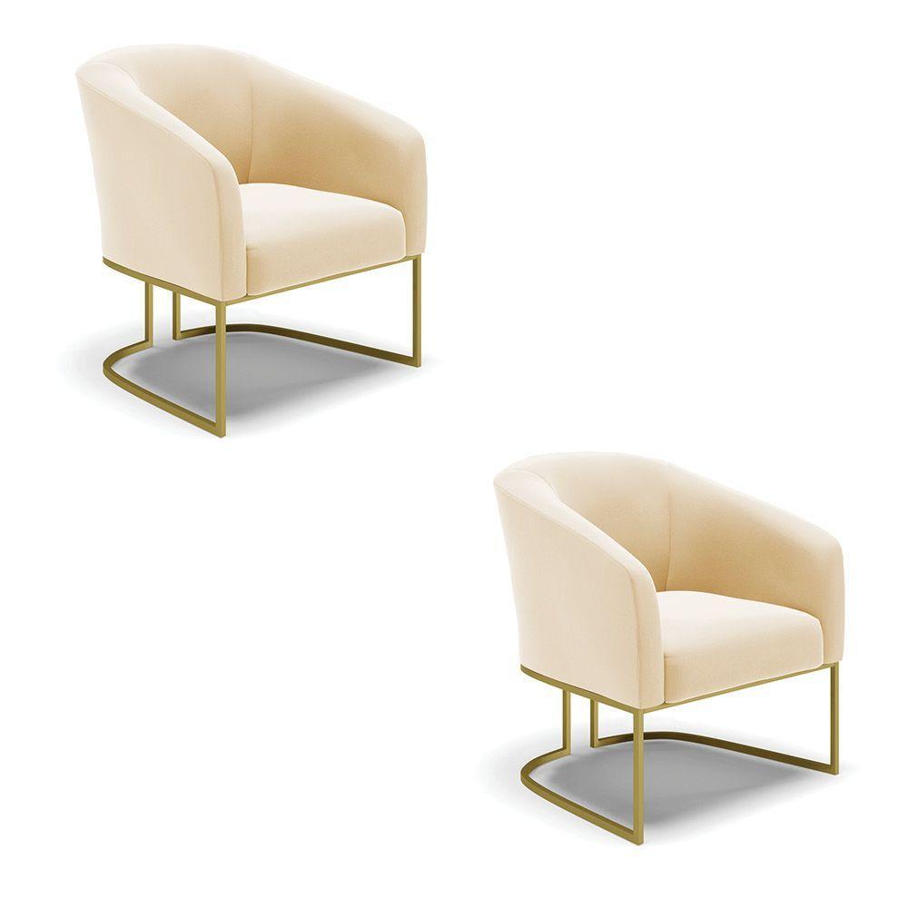 Cadeira Sala De Jantar Base Industrial Dourado Kit 2 Stella Suede D03 - D'rossi Cor Bege - 1