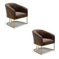 Cadeira Sala De Jantar Base Industrial Dourado Kit 2 Stella Suede D03 - D'rossi Cor Marrom - 1