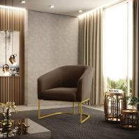 Cadeira Sala De Jantar Base Industrial Dourado Kit 2 Stella Suede D03 - D'rossi Cor Marrom - 7