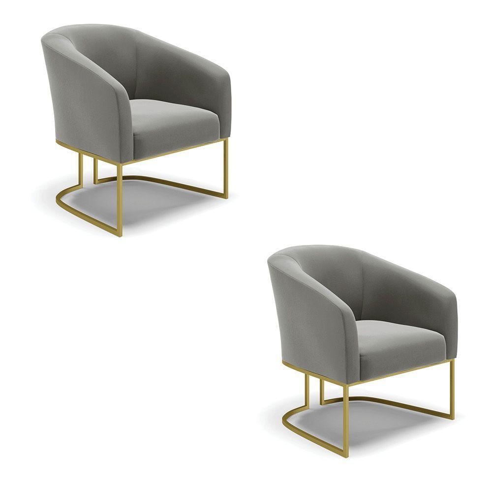 Cadeira Sala De Jantar Base Industrial Dourado Kit 2 Stella Suede D03 - D'rossi Cor Grafite - 1