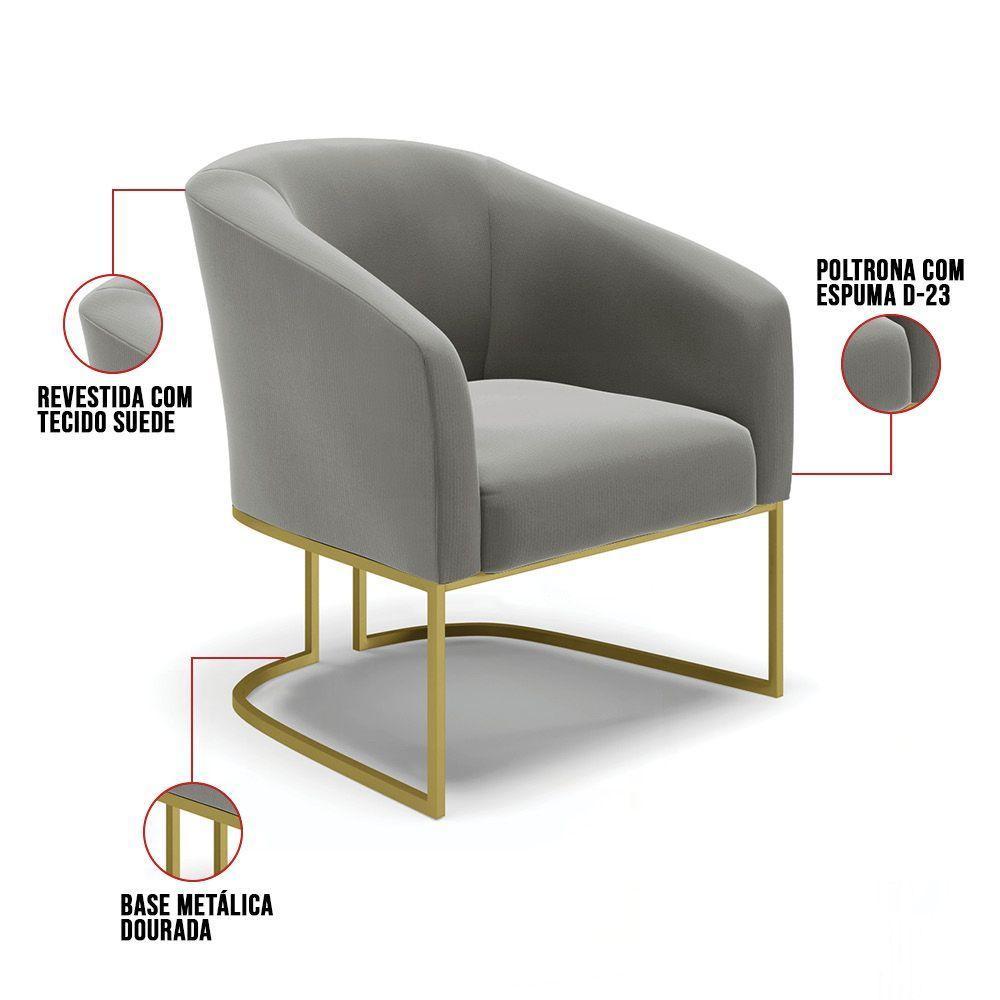 Cadeira Sala De Jantar Base Industrial Dourado Kit 2 Stella Suede D03 - D'rossi Cor Grafite - 6