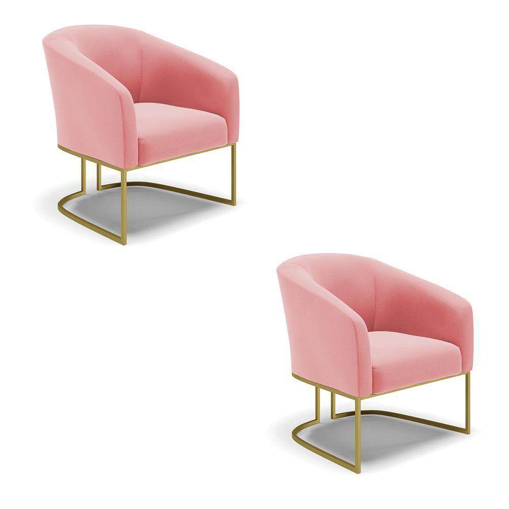 Cadeira Sala De Jantar Base Industrial Dourado Kit 2 Stella Suede D03 - D'rossi Cor Rose - 1