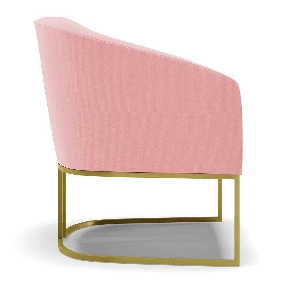 Cadeira Sala De Jantar Base Industrial Dourado Kit 2 Stella Suede D03 - D'rossi Cor Rose - 2