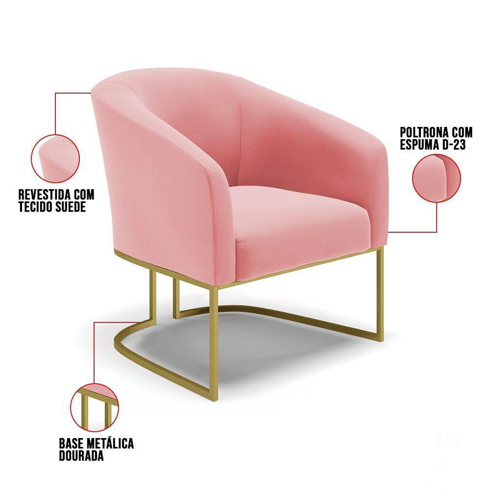 Cadeira Sala De Jantar Base Industrial Dourado Kit 2 Stella Suede D03 - D'rossi Cor Rose - 6