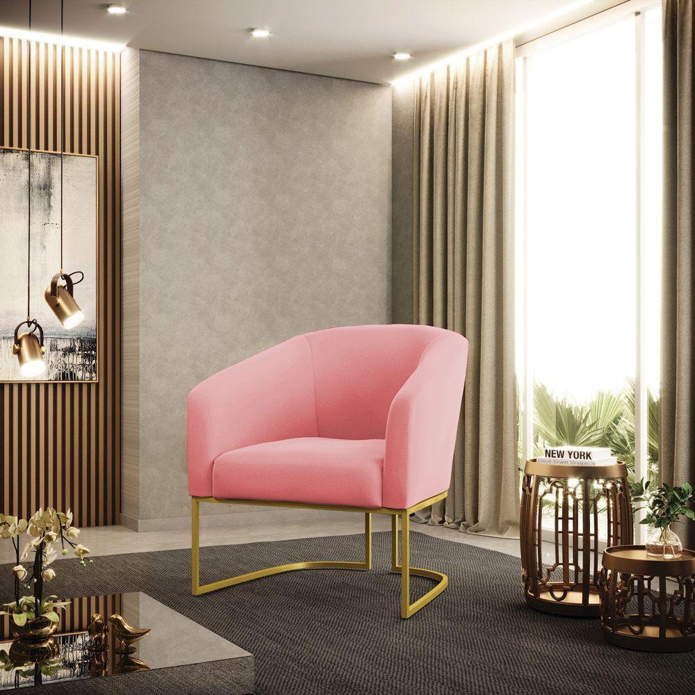 Cadeira Sala De Jantar Base Industrial Dourado Kit 2 Stella Suede D03 - D'rossi Cor Rose - 7