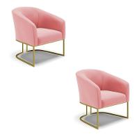 Cadeira Sala De Jantar Base Industrial Dourado Kit 2 Stella Suede D03 - D'rossi Cor Rose - 1