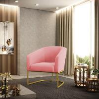 Cadeira Sala De Jantar Base Industrial Dourado Kit 2 Stella Suede D03 - D'rossi Cor Rose - 7