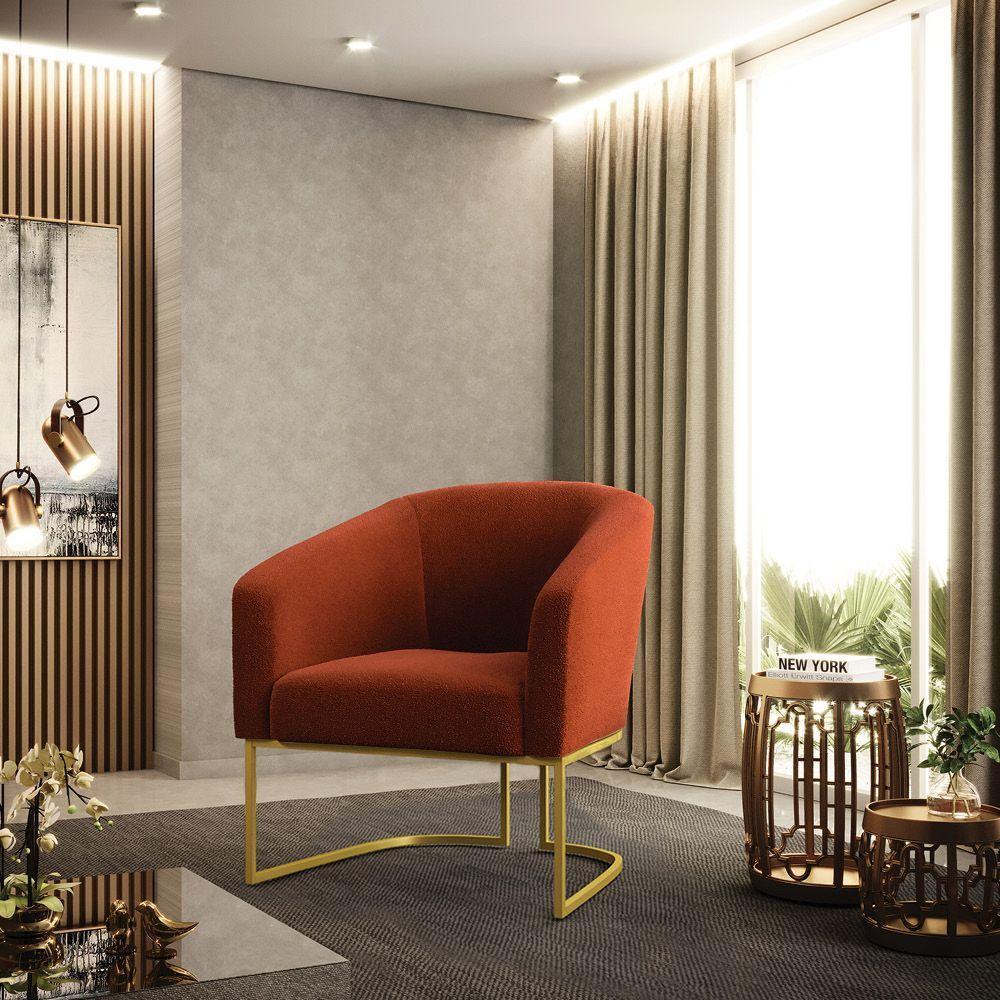 Cadeira Sala De Jantar Base Industrial Dourada Stella Bouclê D03 - D'rossi Cor Terra - 3