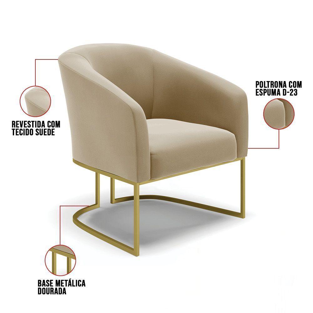 Cadeira Sala De Jantar Base Industrial Dourado Kit 2 Stella Suede D03 - D'rossi Cor Marrom Rato - 6