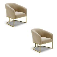 Cadeira Sala De Jantar Base Industrial Dourado Kit 2 Stella Suede D03 - D'rossi Cor Marrom Rato - 1